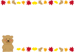 秋の葉っぱとクマの枠（横）