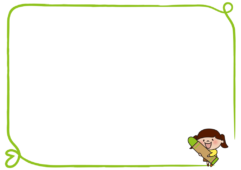 緑色のクレヨンでらくがきする女の子の枠（横）