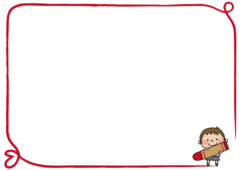 赤色のクレヨンでらくがきする男の子の枠（横）