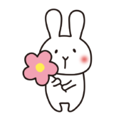 お花を持っている白いうさぎ