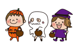 ハロウィンで仮装している子供たちの行列