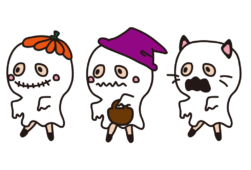 ハロウィンでお化けの仮装をしている子供たちの行列