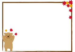 紅葉と遊ぶヒグマの枠（横）