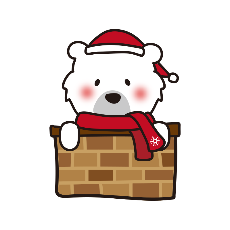 クリスマスに煙突から顔を出す白クマ
