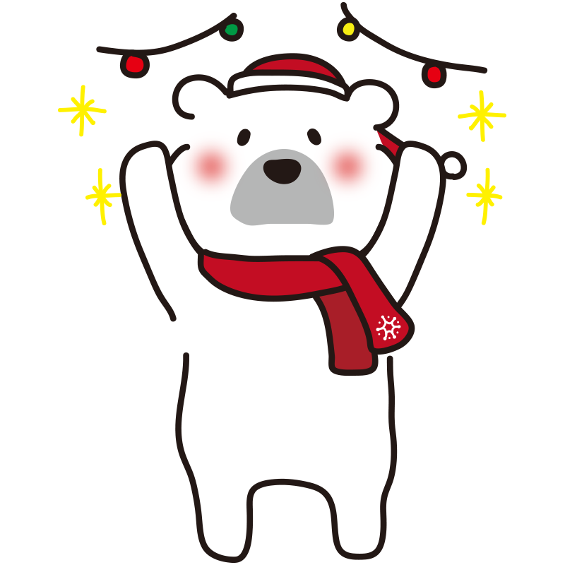 クリスマスの飾りつけをする白クマ