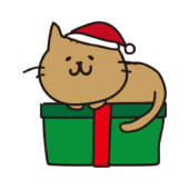 クリスマスプレゼントの上に乗る茶色い猫1