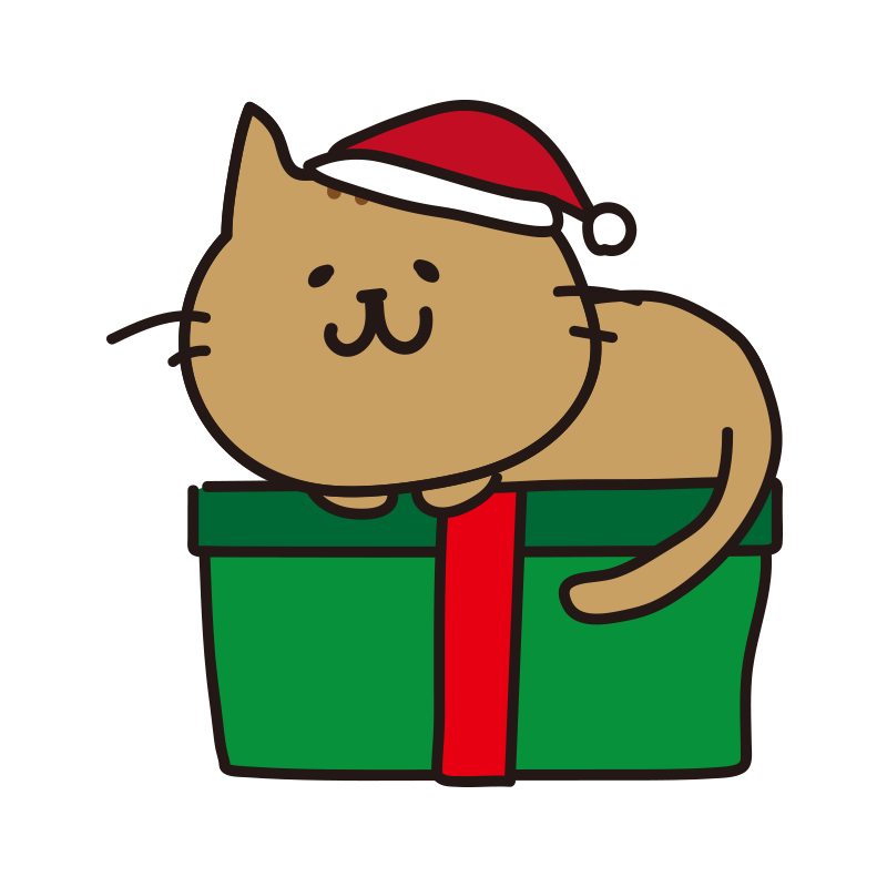クリスマスプレゼントの上に乗る茶色い猫1