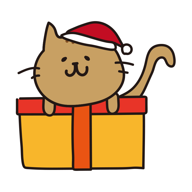 クリスマスプレゼントの上に乗る茶色い猫2