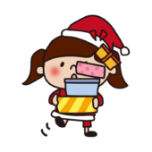 たくさんのクリスマスプレゼントを運ぶ子供