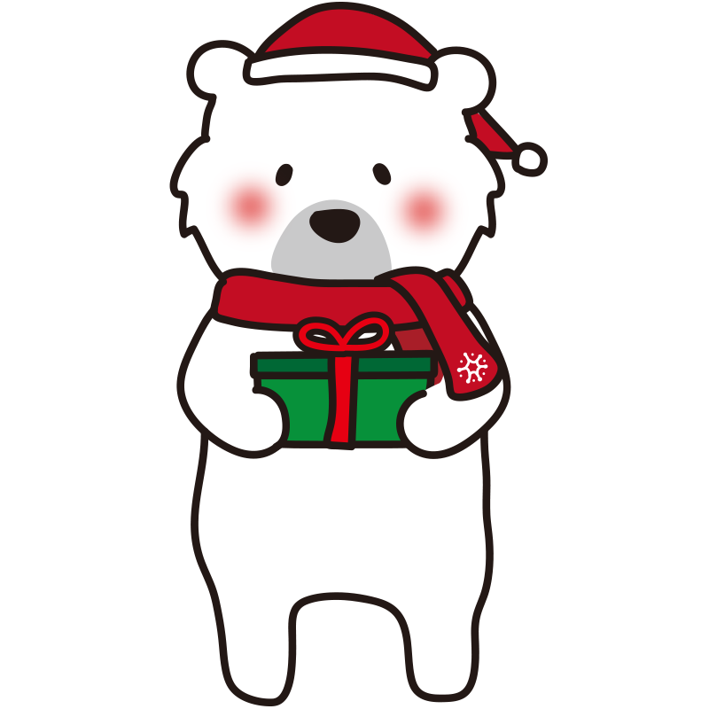 クリスマスプレゼントを持っている白クマ