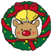 クリスマスのリースから顔を出すトナカイ