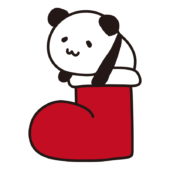 クリスマスブーツから顔を出すパンダ