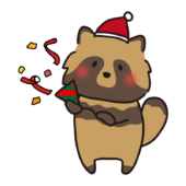 クラッカーでクリスマスのお祝いをするタヌキ