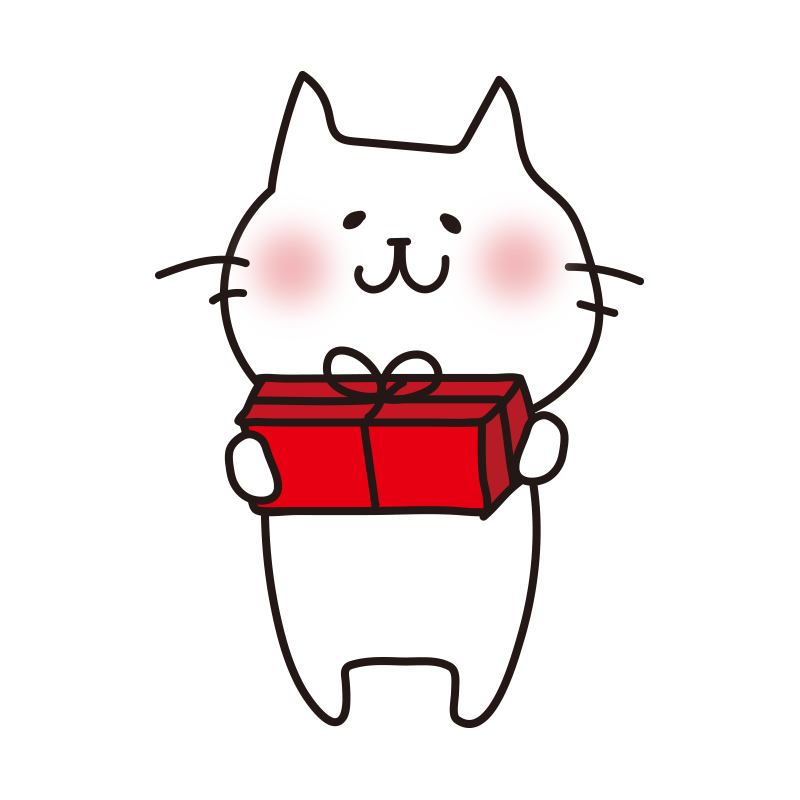 プレゼントを渡す白い猫