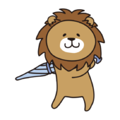 傘でゴルフのスイング練習をするライオン