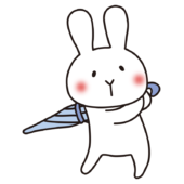 傘でゴルフのスイング練習をする白いうさぎ