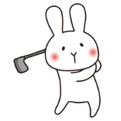 ゴルフのスイングをする白うさぎ