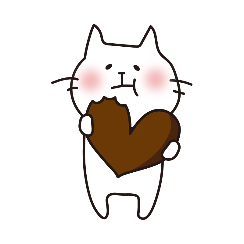 バレンタインのチョコレートを食べる白い猫