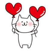 ハートの風船を持っている白い猫