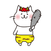 金棒を持っている鬼の格好をした白い猫1