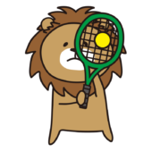 テニスのボレーをするライオン