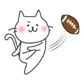 ラグビーのボールを蹴る白い猫