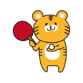 卓球のラケットとボールを持っているトラ