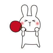 卓球で点を取ってガッツポーズする白いうさぎ