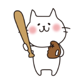 野球道具を持っている白い猫