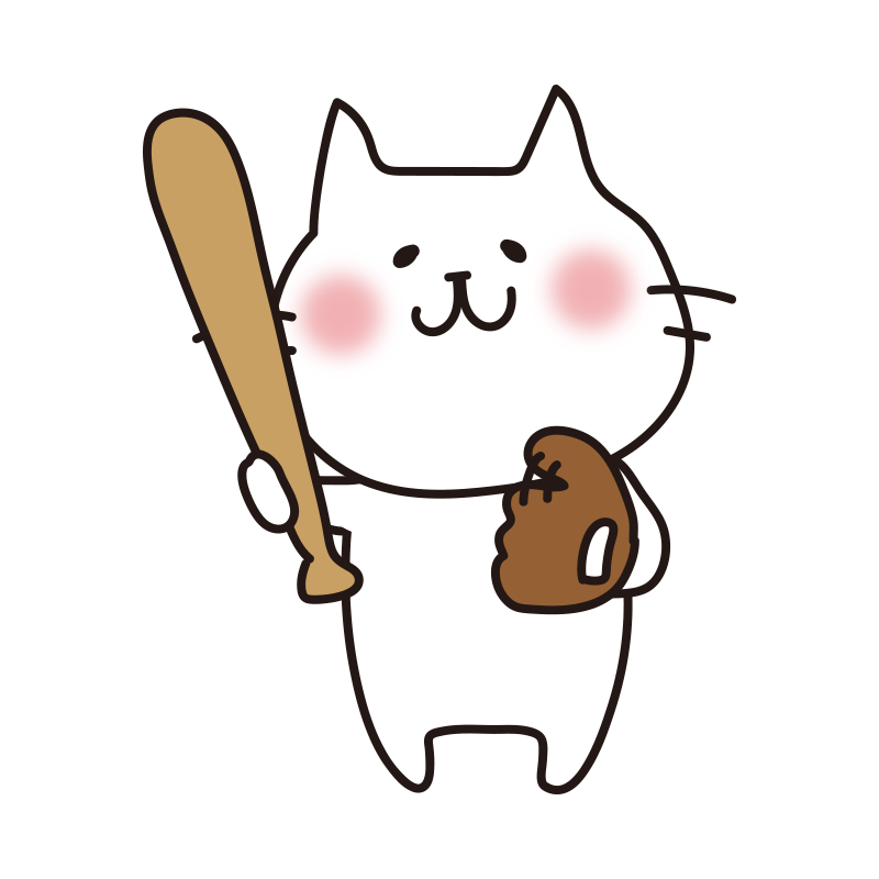 野球道具を持っている白い猫