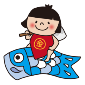 こいのぼりにまたがる金太郎