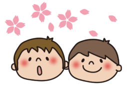 桜を見上げる子供たち2