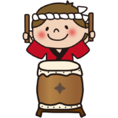 お祭りで太鼓をたたく子供（女の子2）