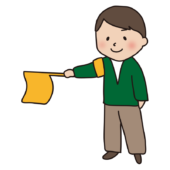 PTAの旗振り当番をする男性1