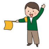 PTAの旗振り当番をする男性2