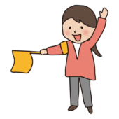 PTAの旗振り当番をする女性2