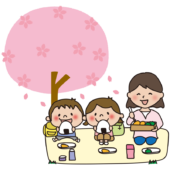 お花見をするママと子供