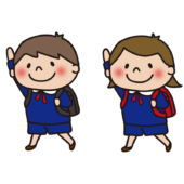 手をあげて歩く子供たち1