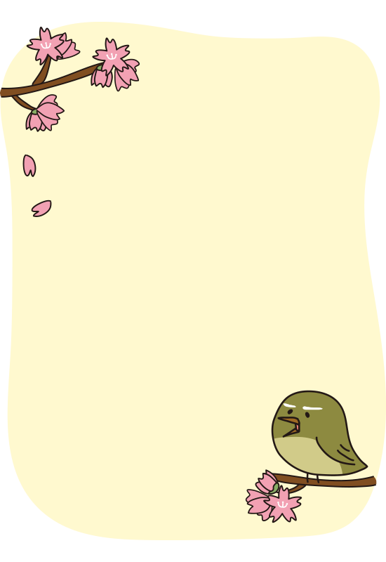 ウグイスと桜の枠（縦）