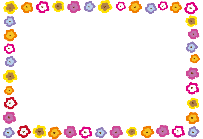 カラフルなパンジーの花の枠（横）