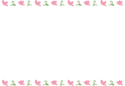 ピンクの鳥と葉っぱの枠（横）