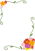 たくさんの種類のお花とツルの枠（縦）