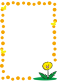 笑顔のタンポポと蝶々の枠（縦）