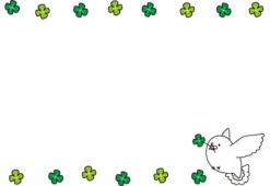 四葉のクローバーと白い鳩の枠（横）