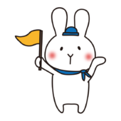 旗を持ってガイドをする白いうさぎ1