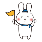 旗を持ってガイドをする白いうさぎ2