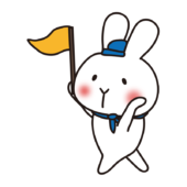 旗を持ってガイドをする白いうさぎ3