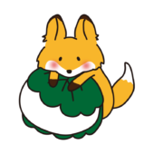 柏餅の上に乗っかるキツネ