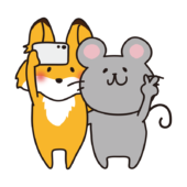 スマートフォンで写真を撮るキツネとねずみ