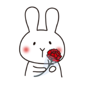 母の日にカーネーションをもらって喜ぶ白いうさぎ